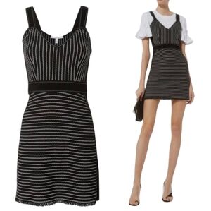 Derek Lam Black and White Striped Fringe Hem Woven Edgy Mini Dress Size 2